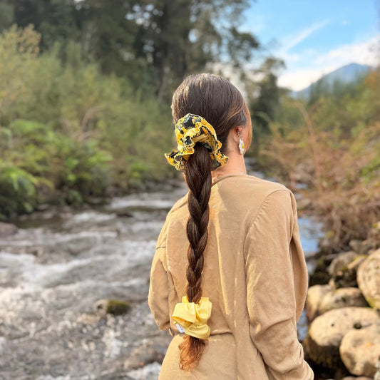 Bamba Simple/ Maxi scrunchie con Vuelos Plisados - Bosque otoñal