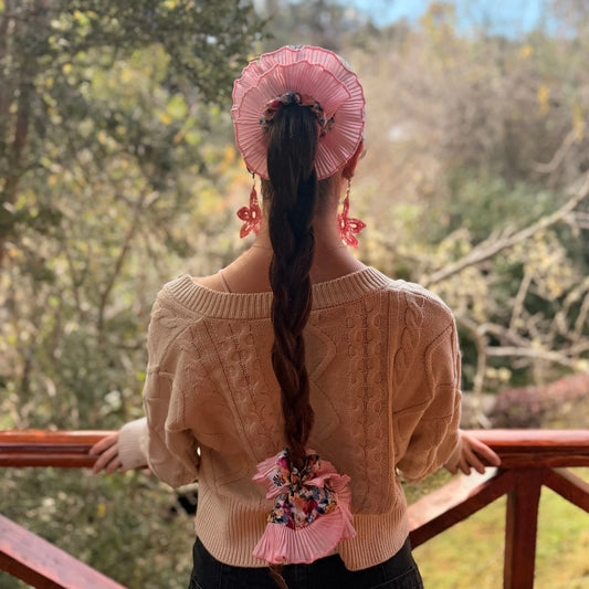 Bamba Simple/ Maxi scrunchie con Vuelos Plisados - Rosa silvestre