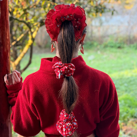 Bamba Doble - Notro rojo - Collet Doble Con vuelos Plisados