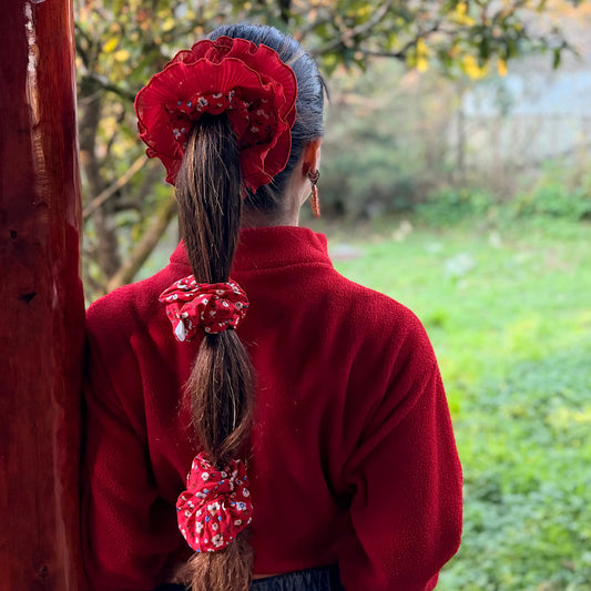 Bamba Doble - Notro rojo - Collet Doble Con vuelos Plisados