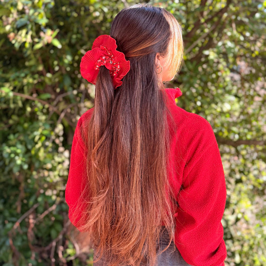Bamba Simple/ Maxi scrunchie con Vuelos Plisados - Notro rojo