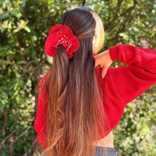 Bamba Simple/ Maxi scrunchie con Vuelos Plisados - Notro rojo